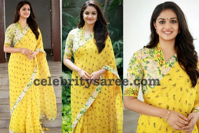 Keerthi Suresh Floral Chiffon Saree