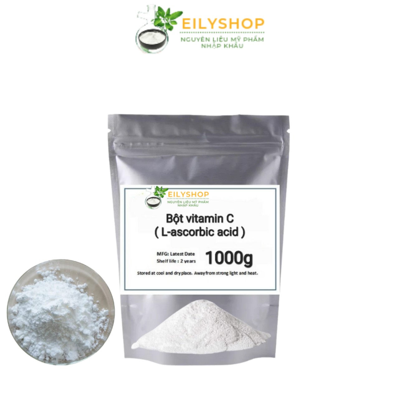 Bột vitamin C ( L-ascorbic acid )  - nguyên liệu mỹ phẩm Nhập Khẩu Eilyshop 500gr