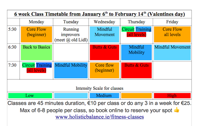 Exercise class timetable for Jan & Feb 2020 in Tralee