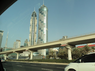 The Emirates Park Towers seen from a taxi.