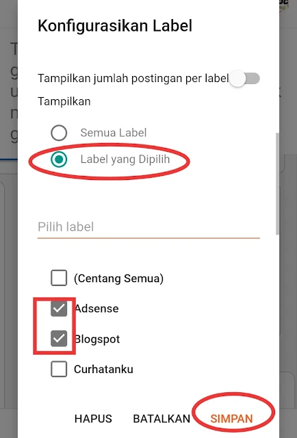 Menyembunyikan Label Blog,  Menampilkan Label Terpilih