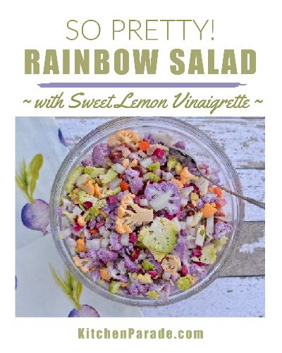 Rainbow Salad ♥ KitchenParade.com. Pretty pastel-colored vegetables tossed in a Sweet Lemon Vinaigrette.