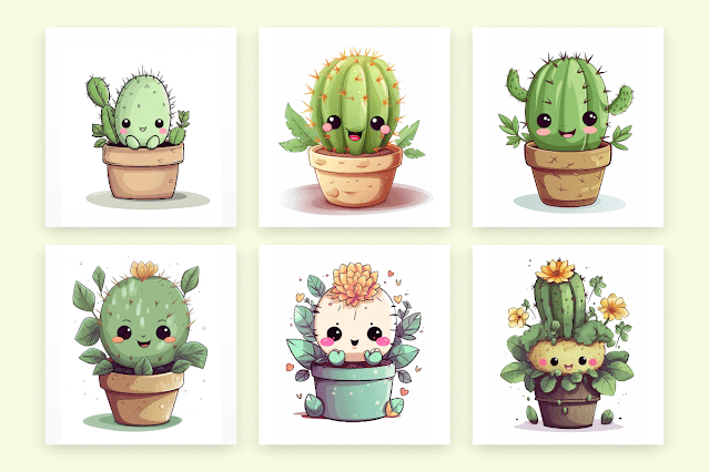 Baby cactus smiling bundle illustration free download