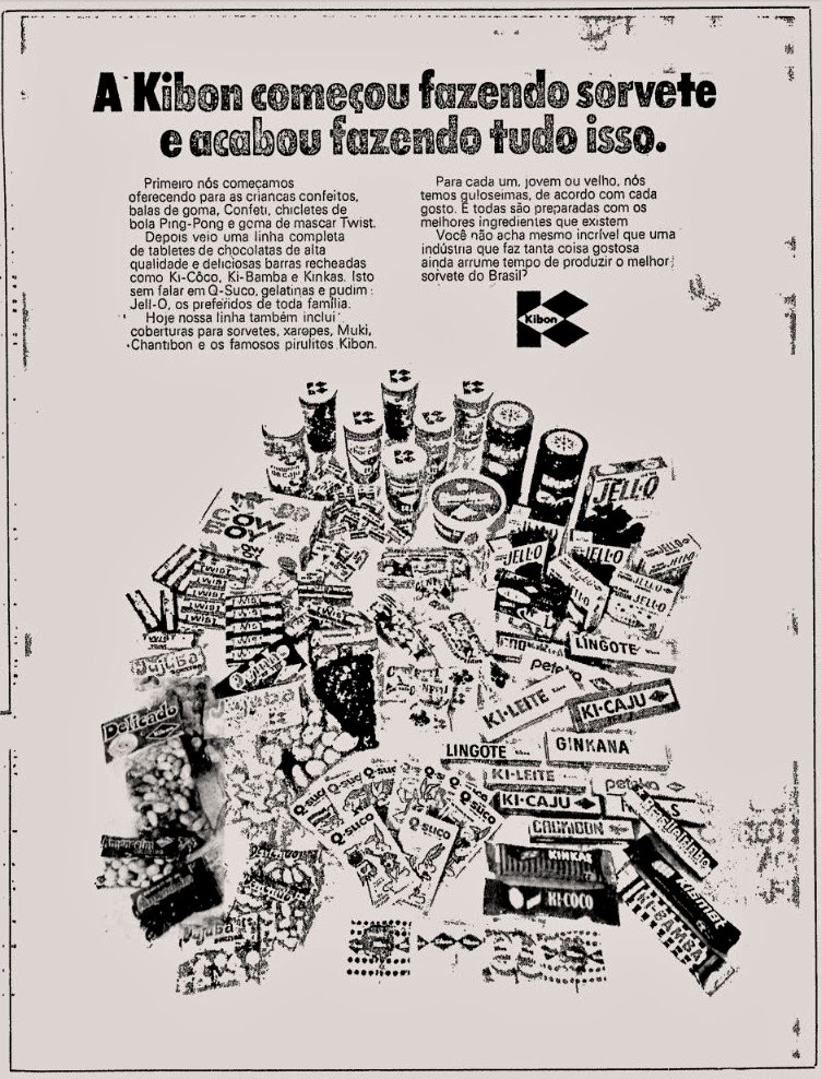 Anúncio antigo da Kibon promovendo sua linha de sorvetes em 1973