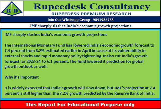 IMF sharply slashes India’s economic growth projections - Rupeedesk Reports - 27.07.2022