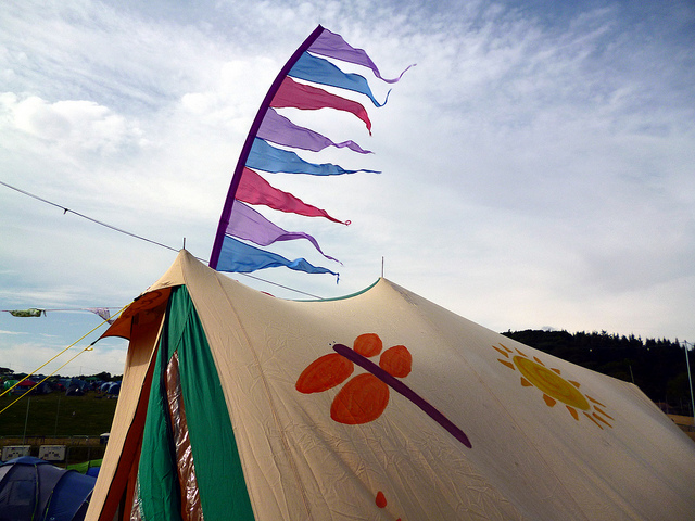 painted canvas tent Bari3 festival flags