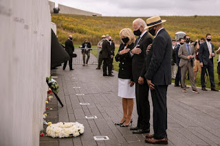 Biden then travelled to Shanksville, Pennsylvania - the site of the Flight 93 memorial - to pay respects.