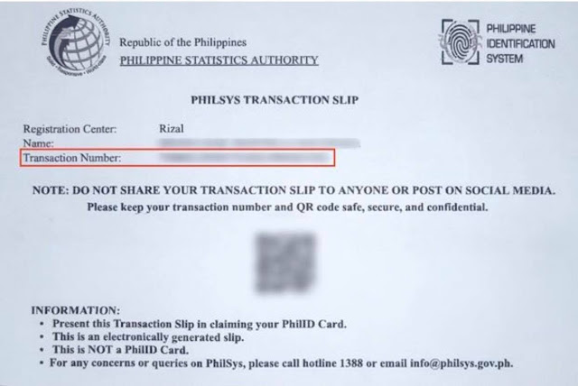 PSA PhilSys Transaction Slip