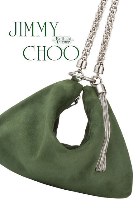 ♦Jimmy Choo Callie cactus suede clutch bag with chain strap #jimmychoo #bags #green #brilliantluxury