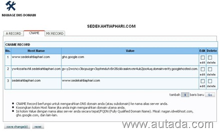 settingan pada cname