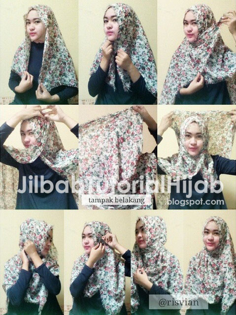 tutorial hijab segi empat terbaru modern menutup dada 2016