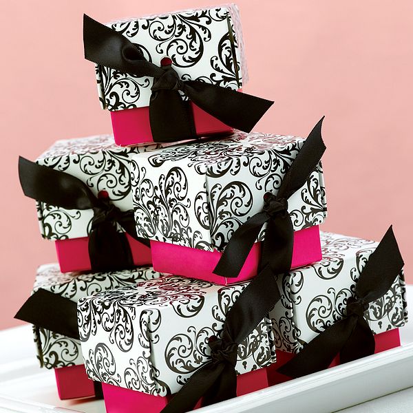 Pink and red are seen most often paired with a black and white damask