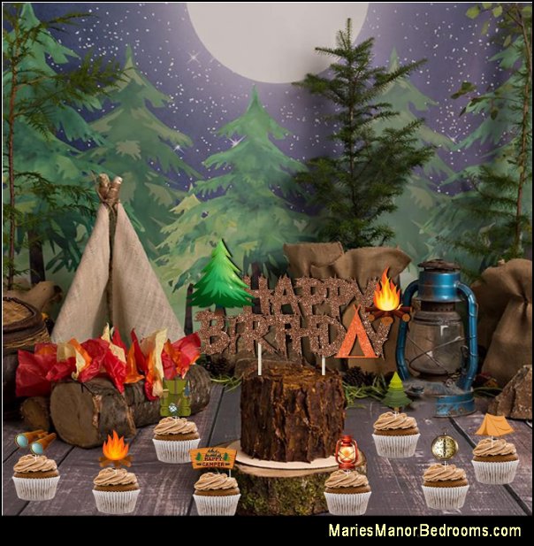 Camping Themed Happy Birthday Cake Topper  Camping Adventure Birthday Party Decorations