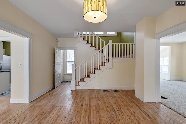 color photo of entry hall area and staircase inside 1960 Prospect Avenue SE, Grand Rapids, Michigan, a childhood home of President Gerald R. Ford (originally 1960 Terrace SE)
