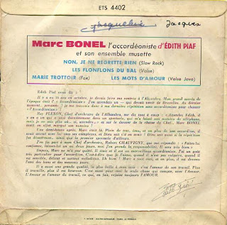 Marc Bonel - Marc Bonel l'accordéoniste d'Edith Piaf joue... - France - 1961 - Back