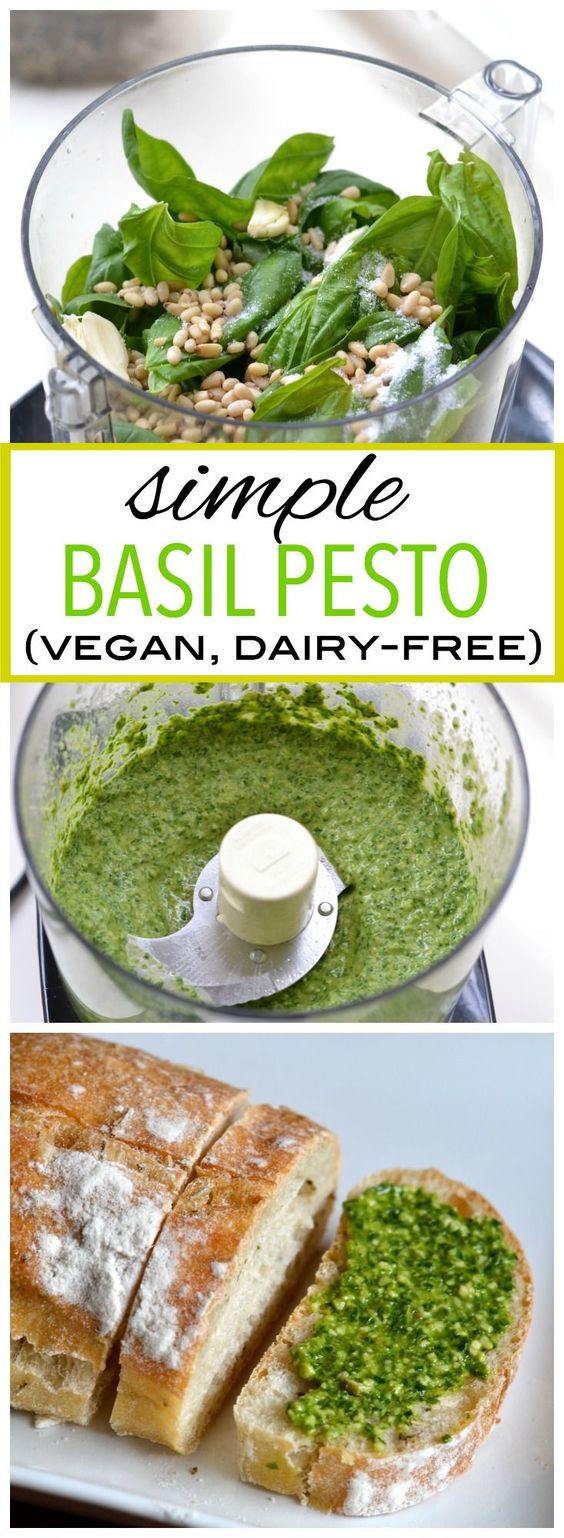 This simple pesto recipe only requires five ingredients, and is packed full of fresh flavor! Dairy-free (vegan).
