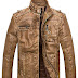 Wantdo Men's Vintage Stand Collar Faux Leather Jacket