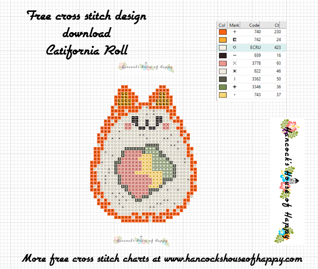 Sushi Cat Cross Stitch Design: Catifornia Roll (California Roll) Free Cross Stitch Pattern to Download