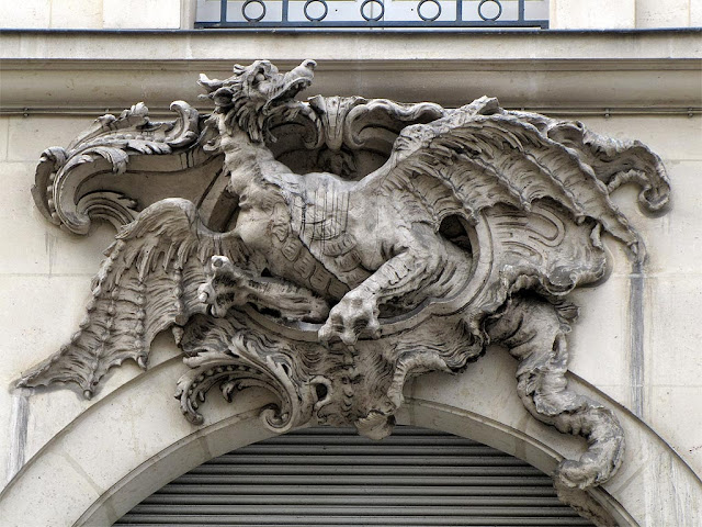 Copy of the bas-relief of the Dragon by Paul-Ambroise Slodtz, rue de Rennes, Paris