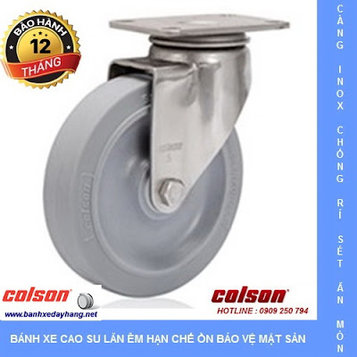 Bánh xe cao su càng inox 304 Colson Mỹ lăn êm không ồn tại Vĩnh Long www.banhxedaycolson.com