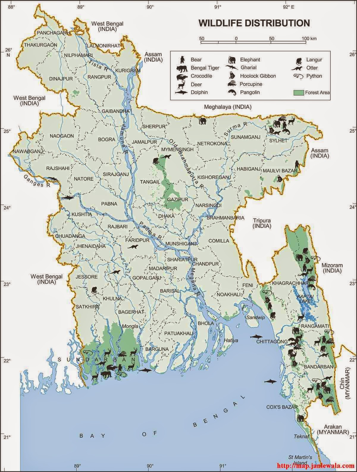 Wildlife Distribution map of Bangladesh