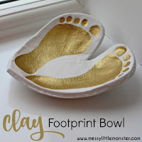 clay footprint bowl keepsake - Valentines day heart craft for kids.