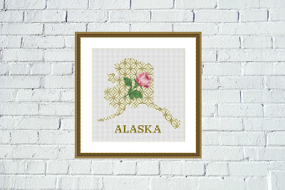 Alaska map cross stitch pattern floral ornament embroidery - Tango Stitch