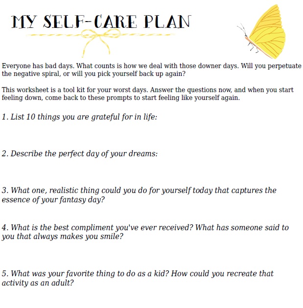 Your Self-Care Action Plan - A Free, Printable Worksheet ...