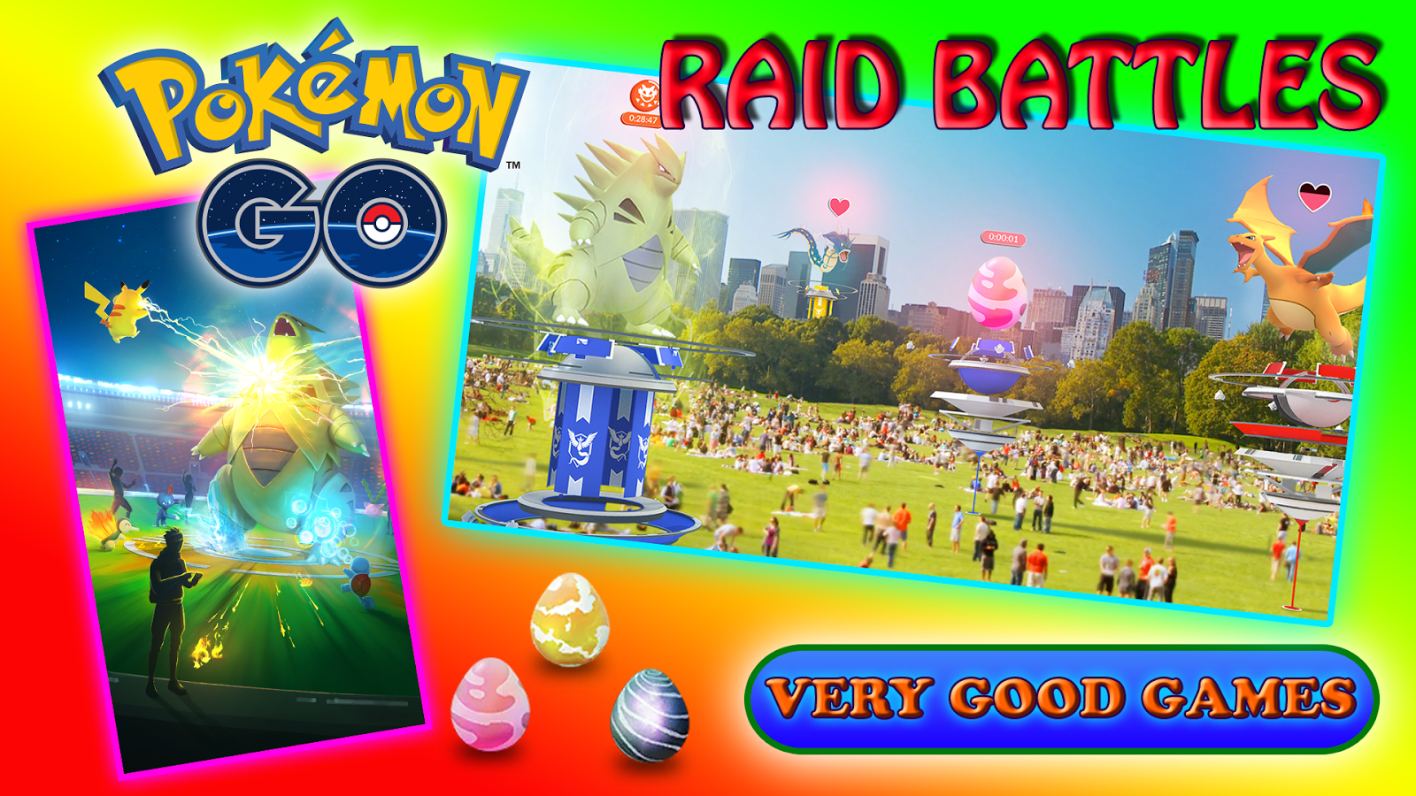 A banner for the Pokemon Go tutorial about Raid Battles against Pokemon Gym Bosses and new game items