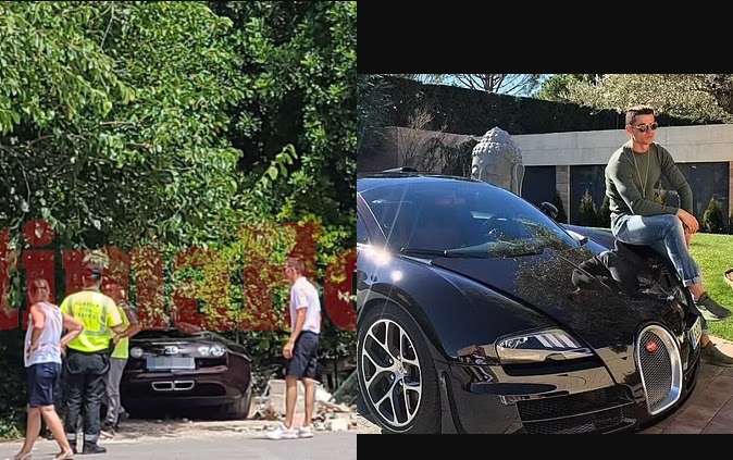 Cristiano Ronaldo's Staff Crashes His Bugatti Veyron Car Worth Over 872 Million Naira into a Wall in Spain (photos)