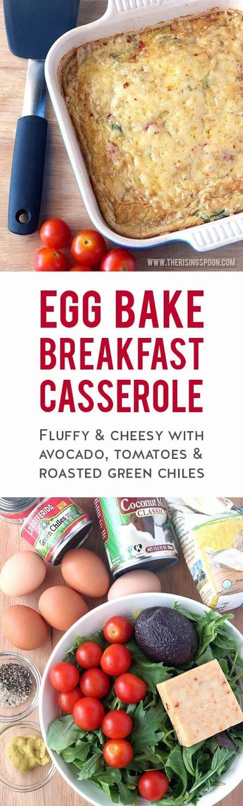 An easy egg casserole recipe with a softer & creamier texture somewhere between a quiche & frittata, yet slightly puffy like a souffle. Serve it with your favorite sides for a simple healthy breakfast or make it ahead & cut into squares to reheat for quick morning meals. {vegetarian}