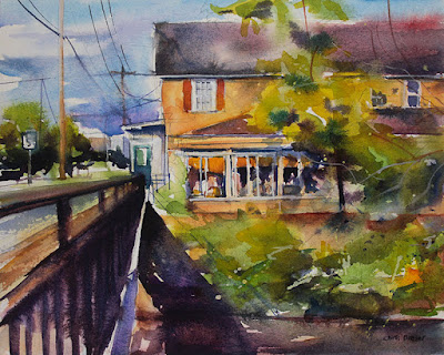 A watercolor painting of the Creekview restaurant in Williamsville, NY.