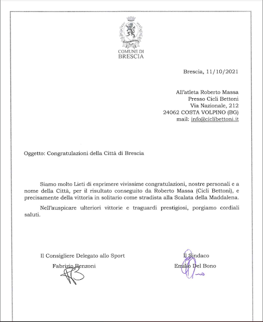 Congratulazioni dalla Città di Brescia