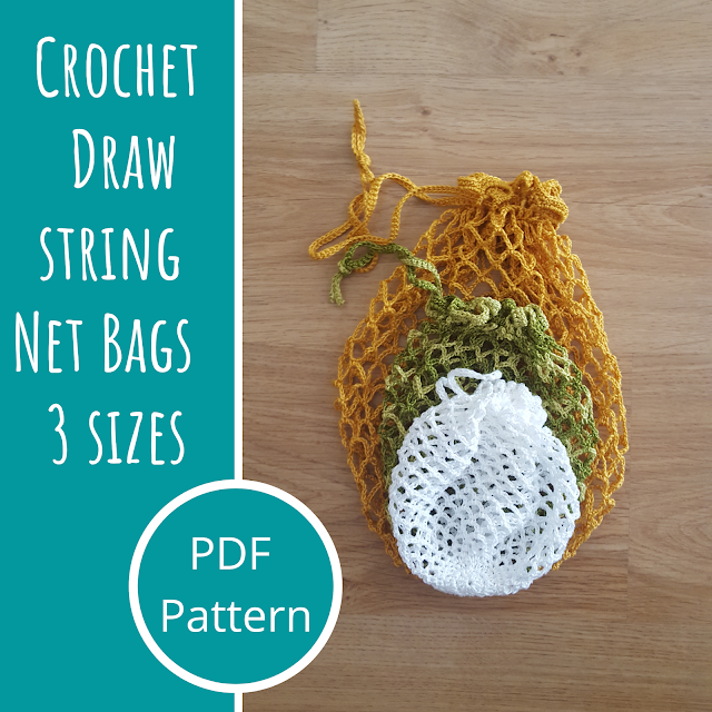 Crochet drawstring net bags