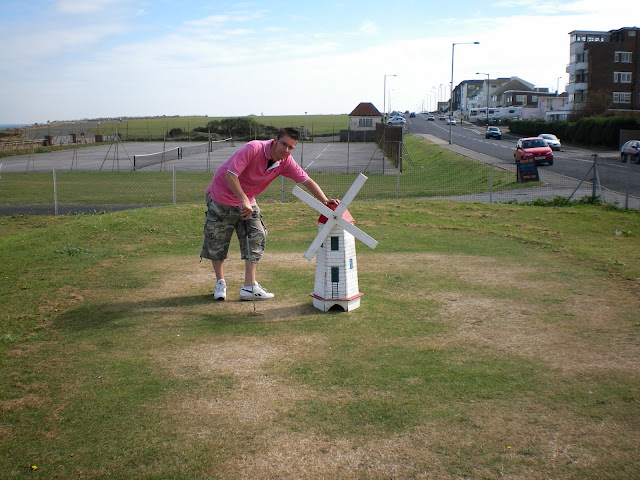 The windmill hole on the grass putting miniature golf course at the Palm Bay Café in Cliftonville, Margate back in 2007