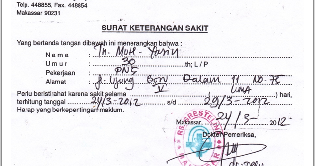 6 Contoh Surat Keterangan Sakit Dari Dokter Puskesmas & Rs