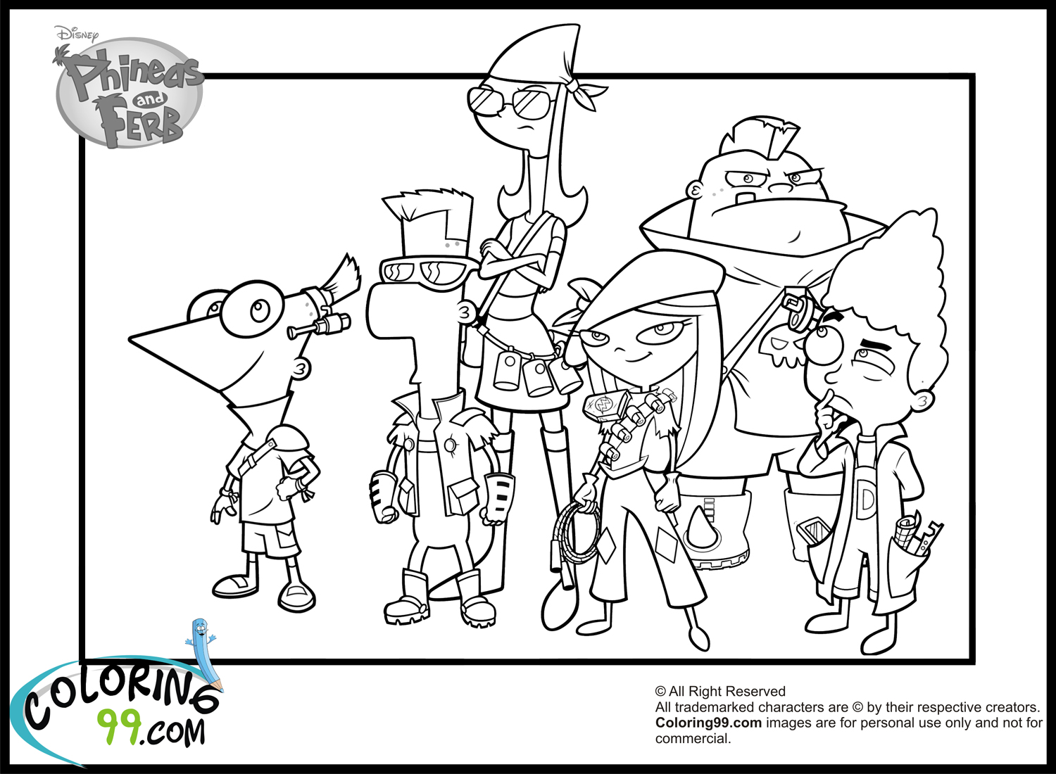 phineas and ferb characters coloring pages