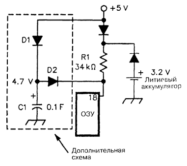 Схема питания устройств памяти от конденсатора