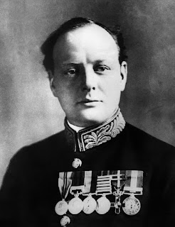 Head and shoulders of Winston Churchill in naval uniform