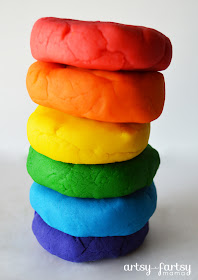 Homemade play dough in winter-themed colors and scents