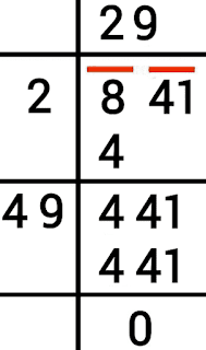 square root 841 by division method