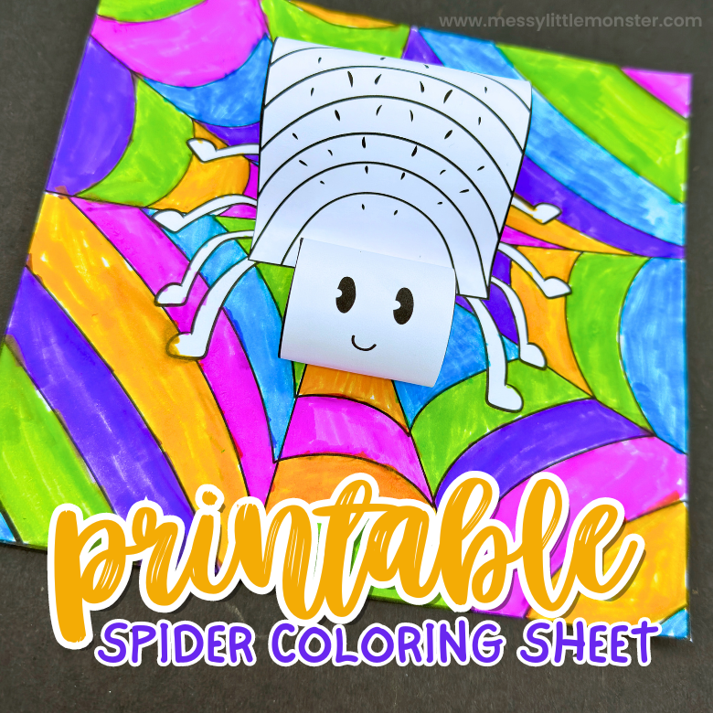 Printable spider coloring sheet - 3D spider craft