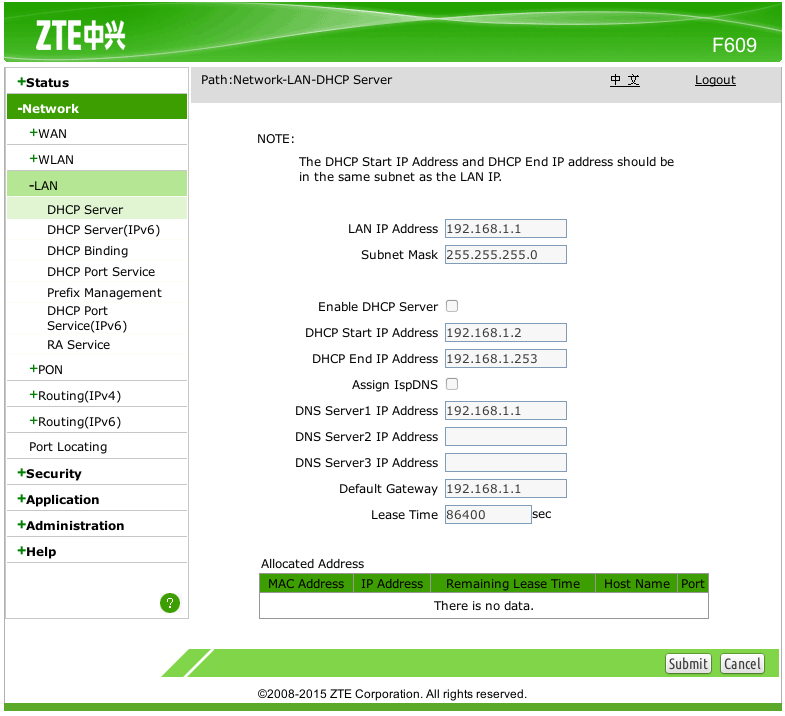 How To Setup Dhcp Server Modem Router Zte F609