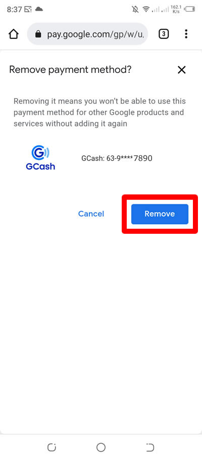 confirm gcash removal play store