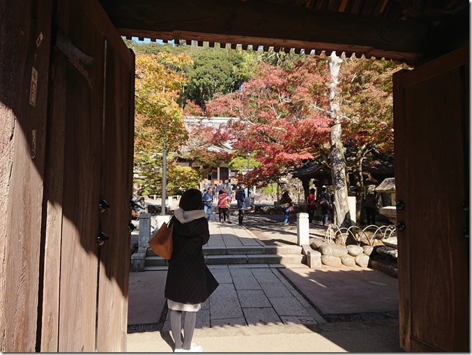 修禅寺の山門から紅葉を見る