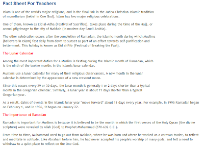  Here is the ramadan religion facts sheet for teachers to teach students about Ramadan.