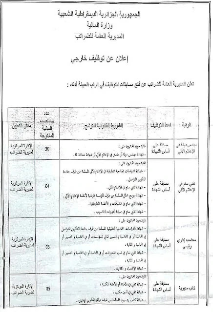 اعلان عن توظيف خارجي بالمديرية العامة للضرائب 2023