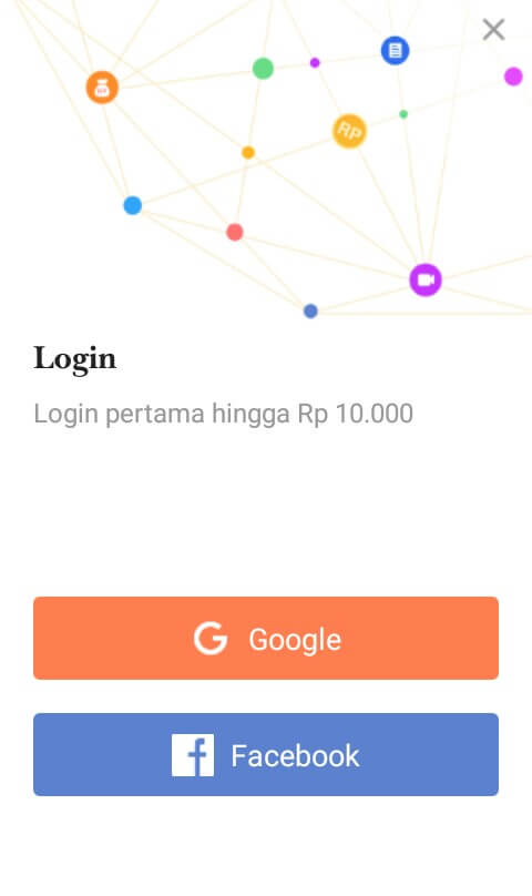 Silahkan Masuk/Login menggunakan akun Google/Facebook Dan ikuti langkah selanjutnya.