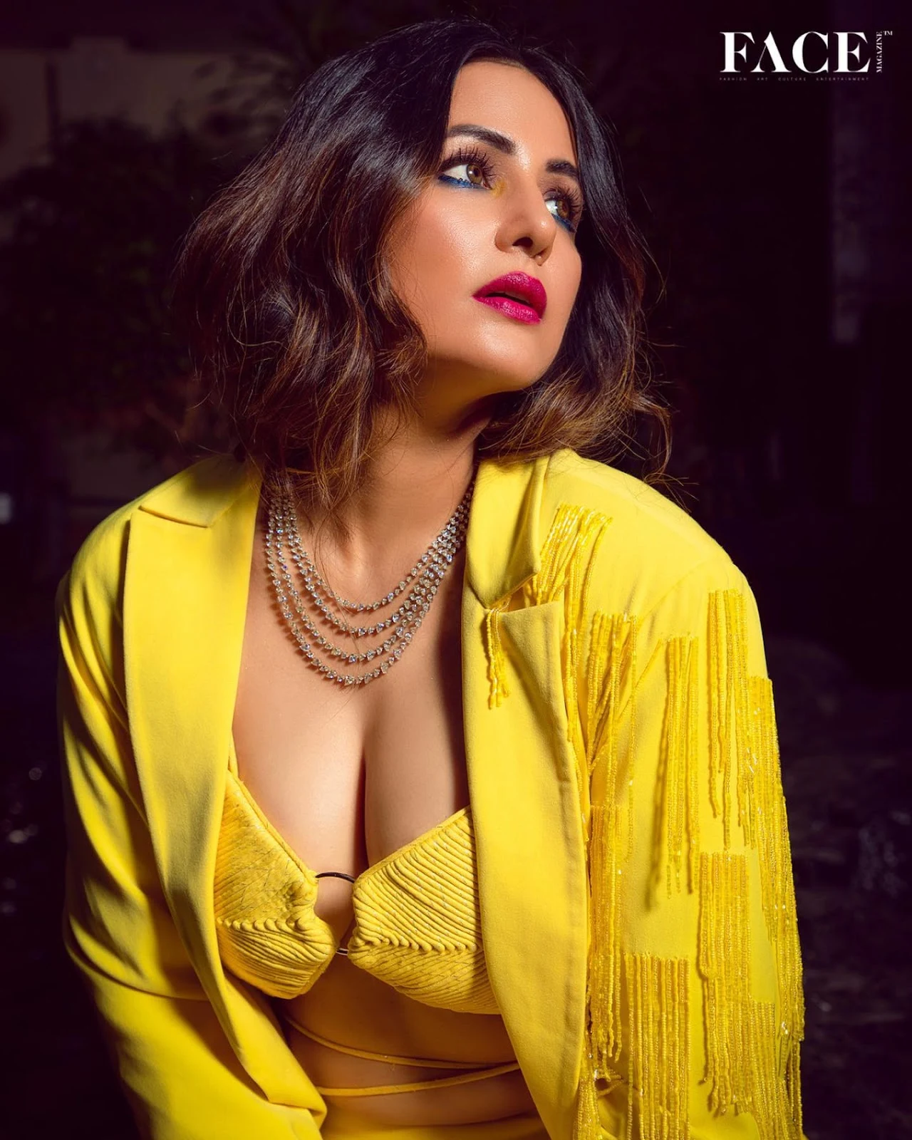 Hina Khan cleavage yellow outfit stylish hot actress