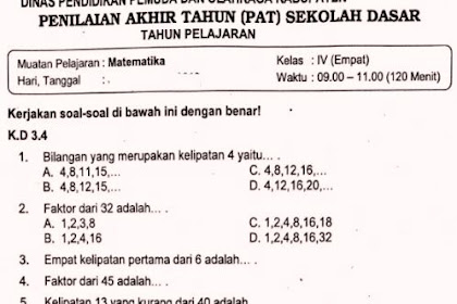 Soal Ulangan Matematika Kelas 4 Semester 2 K-13